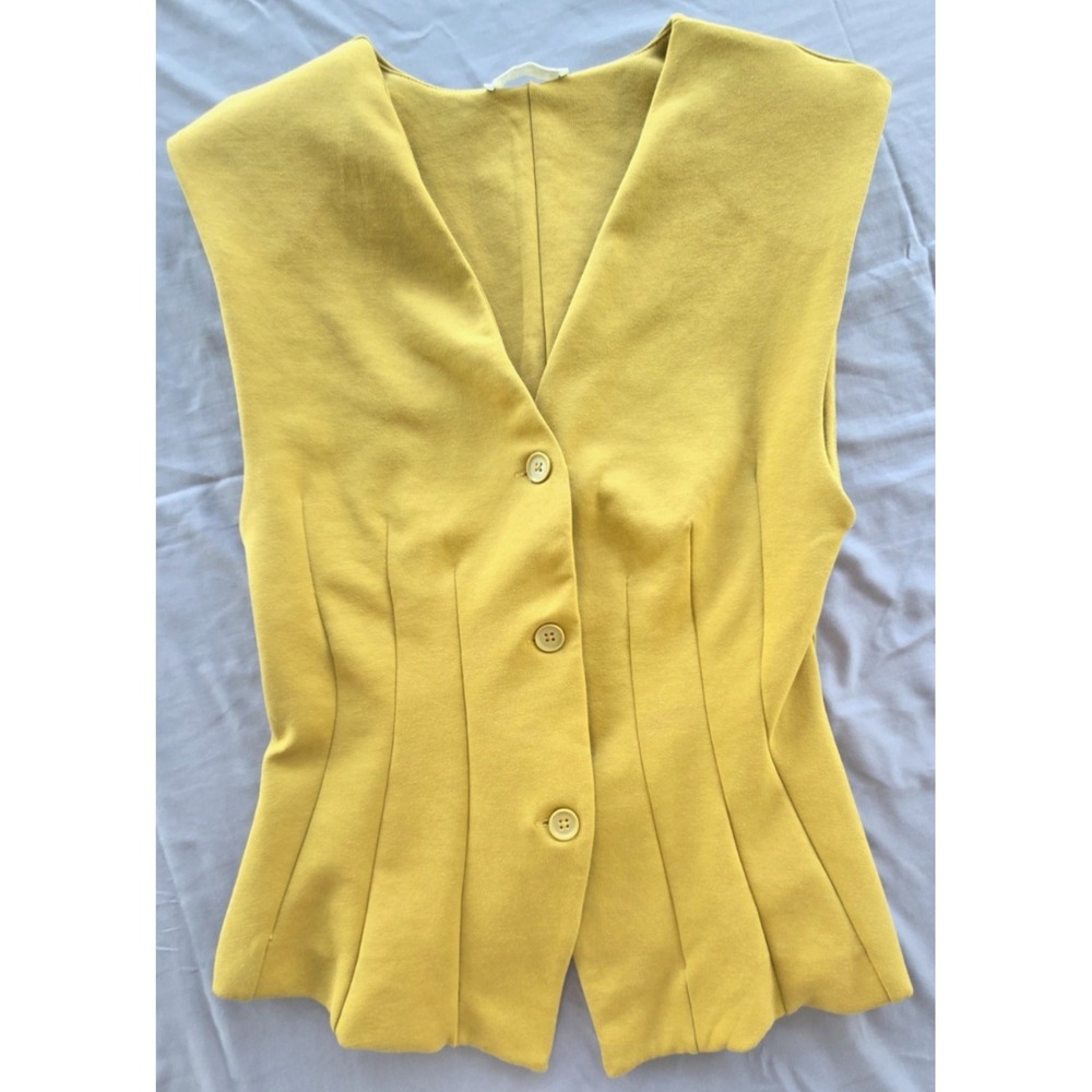 Zara Suit Vest Shoulder Pads Cinched Waist Mustard Yellow 90sQuiet Luxury Preppy